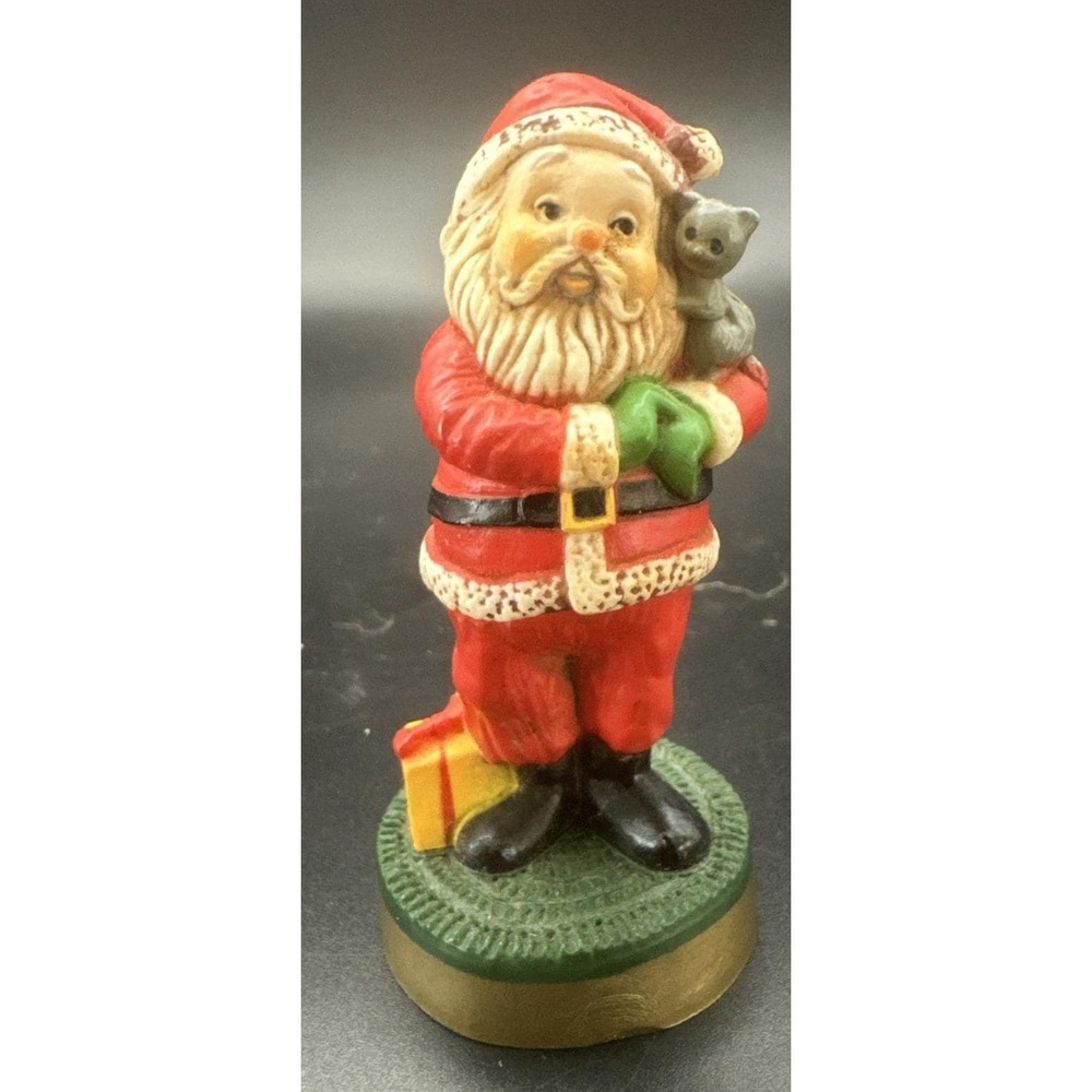 Vintage Hallmark 1976 Christmas Merry Miniatures Figure Santa with Cat Kitty 3"